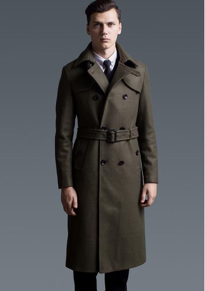 

2018 new trench coat fashion designer men long coat autumn winter double-breasted windproof slim trench men plus size, Black