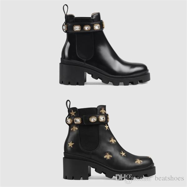 

women designer shoes martin desert boot flamingos love arrow 100% real leather medal coarse non-slip women winter shoes size us5-11, Black