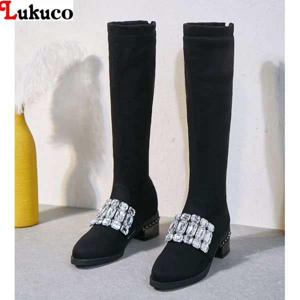 

lukuco sweet boots large size 37 38 39 40 41 42 43 44 45 46 47 48 pu leather botas low heel pumps shoe spring autumn shoes woman, Black