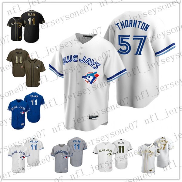 

custom mens women youth toronto blue jays 11 royal kevin pillar 57 trent thornton white blue authentic weekend 2020 home jersey, Black