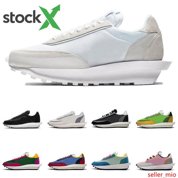 

2020 new release stock x sacai ldv waffle running shoes white nylon triple black varsity blue trainers fashion sports sneakers size 36-45