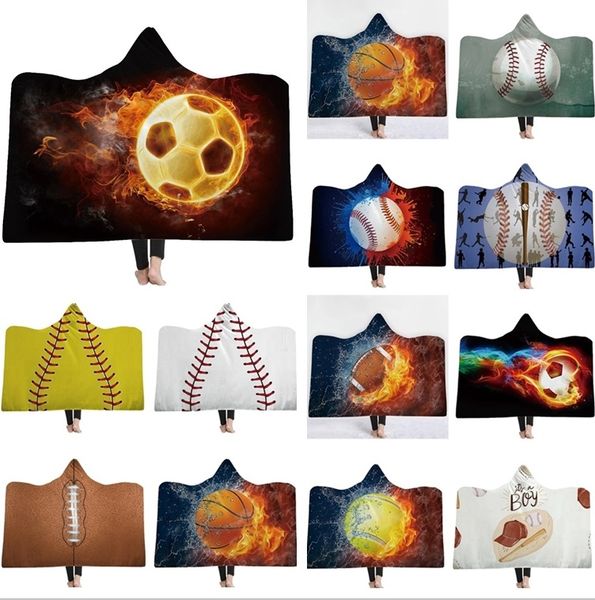 

baseball hooded blankets softball soccer rugby cloak blanket 3d print cape fleece beach shawls towel swaddling children blanket 4804