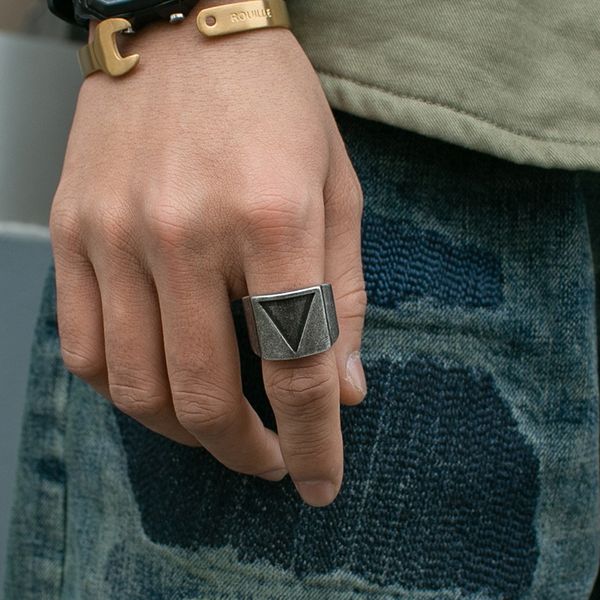 

stainless steel viking triangle ring vintage hammer retro punk jewelry finger man gift wholesale, Golden;silver