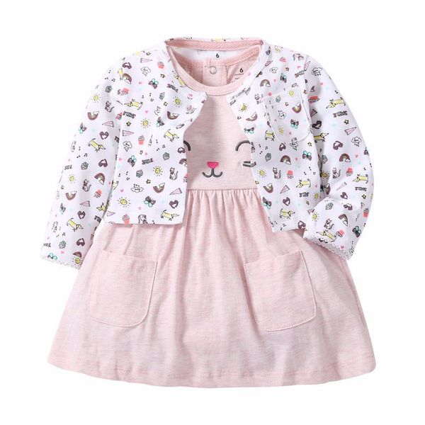 

2020 spring fall infant baby girl dress long-sleeved coat+short sleeve dress 2pcs newborn baby girls clothes sets, Red;yellow