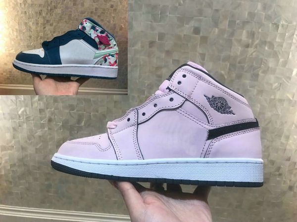 

2019 new 1 mid pink foam black white gs women/big boy basketball shoes 1s one mid gs paint stroke shoe sports sneakers