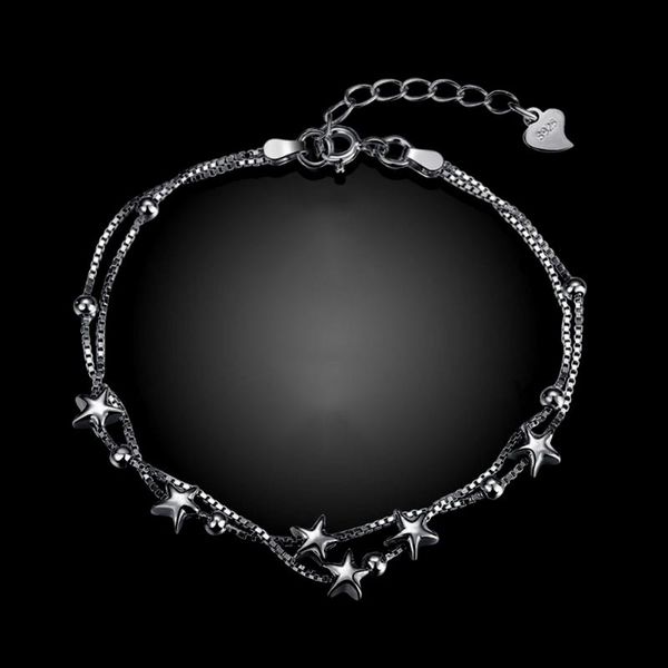 

cindiry bracelet s925 sterling silver star bracelet new explosion models simple fashion wild girlfriend gift for women jewelry, Black