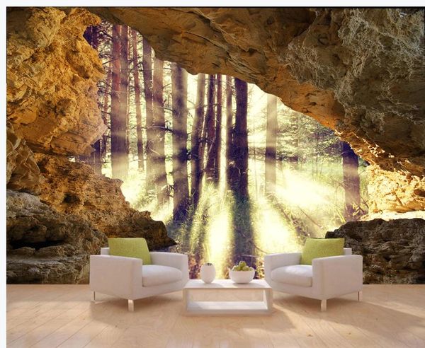 

3d murals wallpaper for living room stone wall woods forest wallpapers 3d three dimensional large background wall