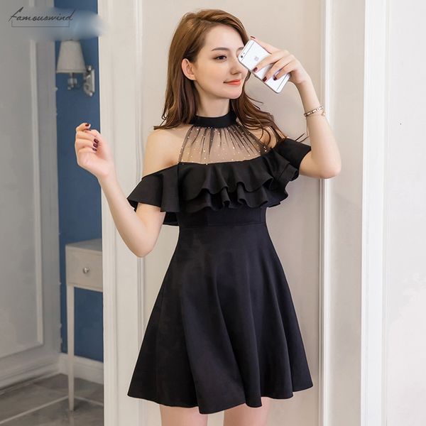 

elegant off shoulder dress summer s korean hipster black white vestido mujer slim xxl ruffle a line dresses dropship, Black;gray