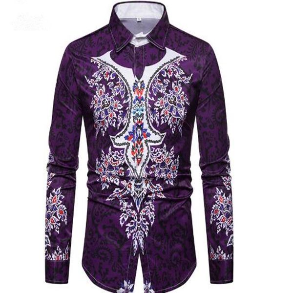 

весна / лето 2019 новая мужская мода этнический цветочный 3d печатный лацкан мужская рубашка с длинным рукавом cs9060, White;black