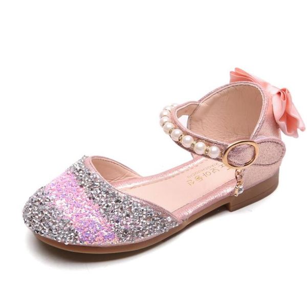 

2020 new girls sandals princess baby leather shoes toddler infant kids pearl bling sequins single princess shoes dance sandals, Black;red