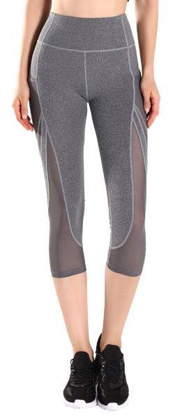 

mesh splicing seven-cent trousers high-waisted stretch-up women with thin running fitness pants, Black;blue