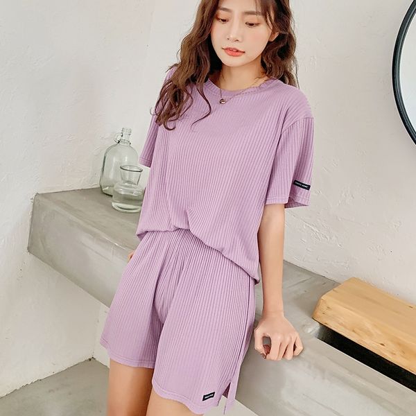 

nqzp3 2020 thread strip short-sleeved shorts two-piece clothes home furnishing clothing suit women's thin style women's home cloth, Blue;red