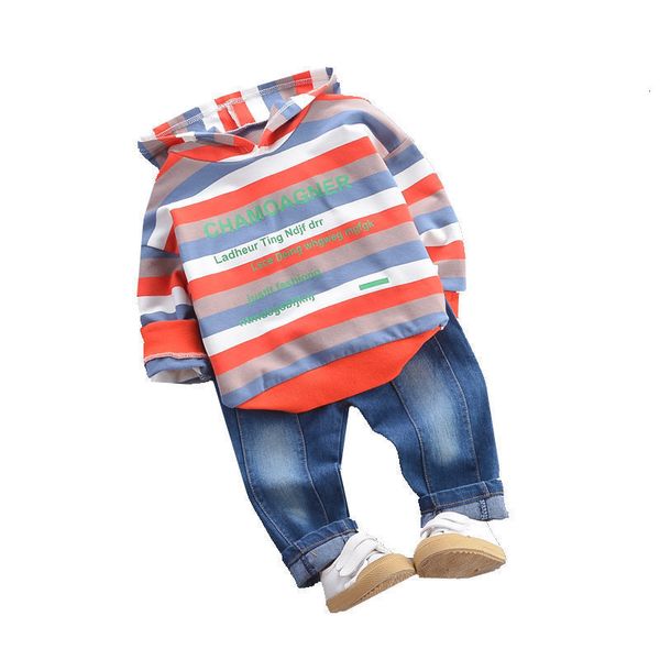 

2019 autumn children clothes suit baby boys girls striped hooded t shirt pants 2pcs/sets kids cotton clothing infant tracksuits, White