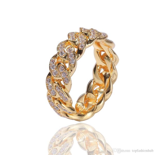 

hip hop punk ring кубинского link chain 8mm циркон с покрытием реального золота trend мужской кольцо новым, Golden;silver
