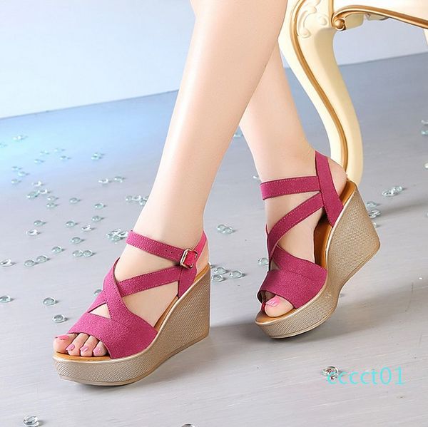 

женщины сандалии 2017 летний новый open toe платформы рыбья голова мода высокие каблуки клин сандалии женские женская обувь туфли на платфор, Black