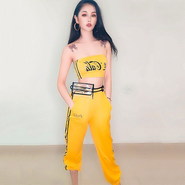 

hip hop costume female yellow tube pants jazz dance performance clothing modern street dancing outfit women dt1946, Black;red