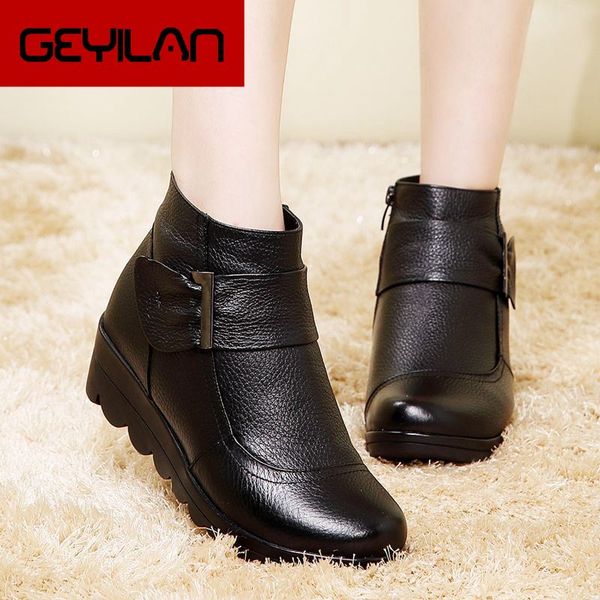 

2019 snow boots shoes women genuine leather large yard winter boots women warm plush winter shoes big size 35-41, Black