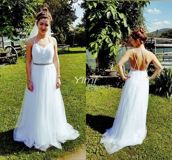 Discount Robe De Mariee Wedding Dresses Criss Cross Straps Sweep