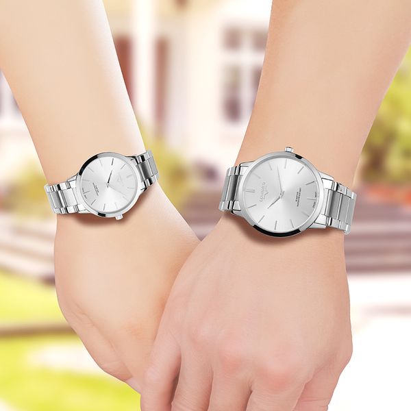 

lorinser couple watches swiss quartz watch full stainless steel 7mm ultra-thin waterproof watches men's women's, Slivery;brown