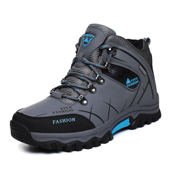 

2019 men winter snow boots warm super men waterproof leather sneakers outdoor male hiking boots work shoes 39-47, Black