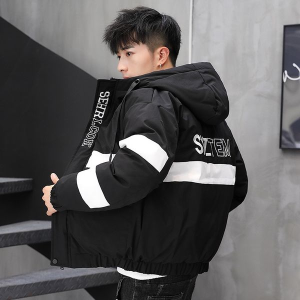 

new brand clothing parkas men coats jackets hooded letter embroidery homme parka thicked warm cotton plus size 4xl dropshipping, Black
