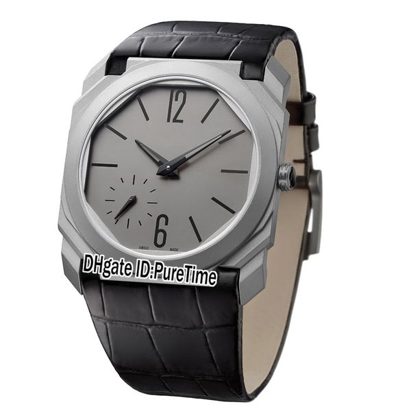 

новый 42 мм octo finissimo tourbillon 103035 титановая сталь серый циферблат механические автоматические мужские часы черная кожа резиновые, Slivery;brown