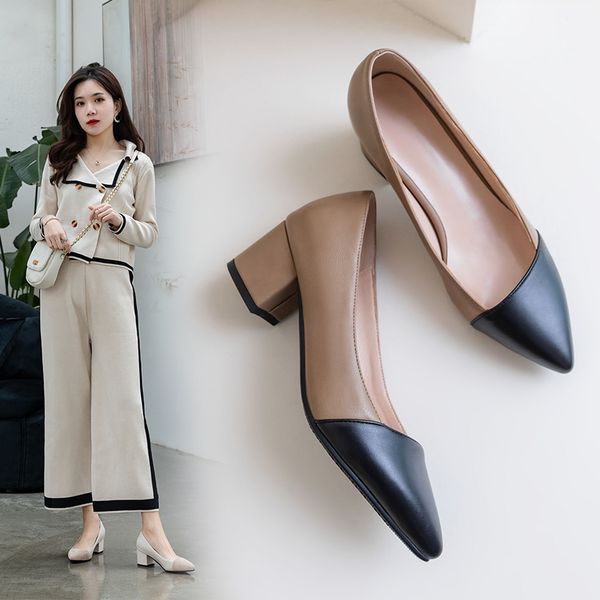 

2020 women pumps ol fashion spell color high heels single shoes female spring summer office ladies wedding party shoes woman, Black