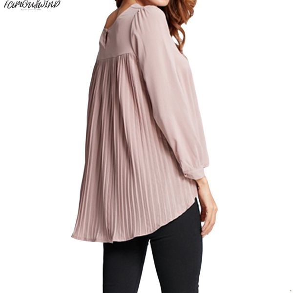 

шифон женская блузка плиссированные 2019 о-образным вырезом с длинным рукавом blusas feminina асимметричная свободная повседневная 5xl рубаш, White