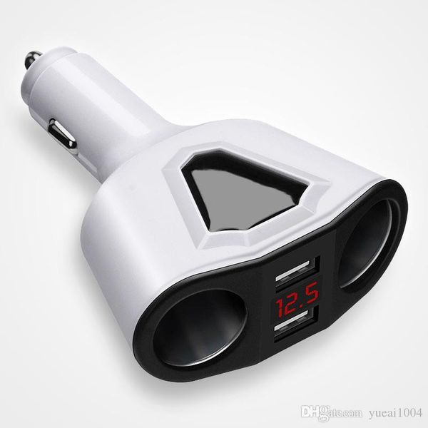 

3.1a dual usb car charger with 2 cigarette lighter sockets power support display current volmeter for phone tablet gps dv