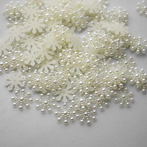

100pcs artifical white snowflake beads craft imitation pearls flatback for art scrapbooking/diy decoration 12mm