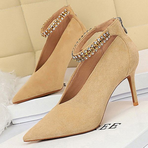 

fashion new women pumps suede high heels party shoes rhinestone wedding shoes women heels zipper ladies ing, Black