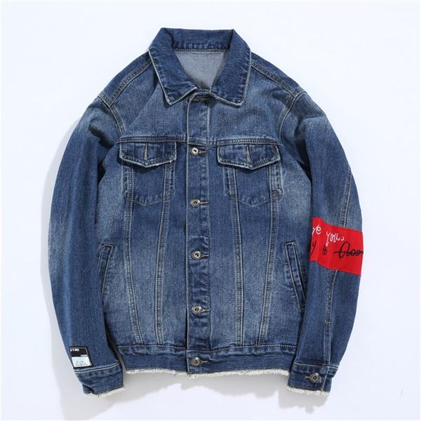 

blue jacket hole portrait denim jacket 2020 printed hooded loose washed men's hole denim sa-8, Black;brown
