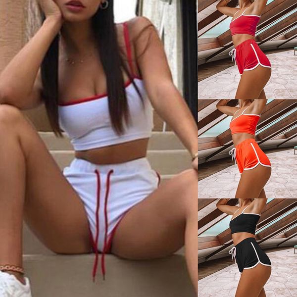 

bikinis set women patchwork yoga suit workout sports string vest short crop shorts pants athletic sets