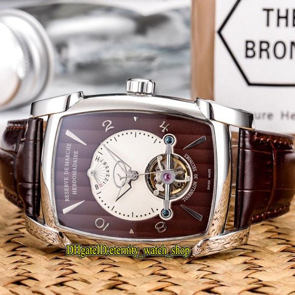 

7 color luxury kalpa xl tourbillon pf011255.01 maroon dial tourbillon mechanical hand-winding mens watch silvery case leather band watches, Slivery;brown