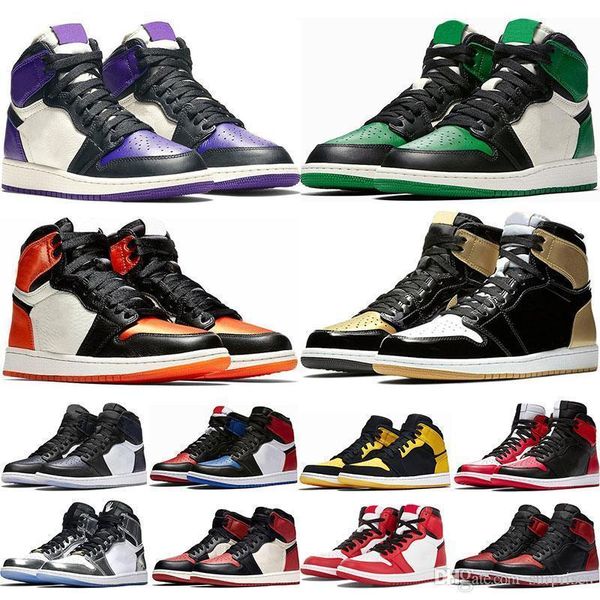 

2019 mens 1s pine green court purple chicago og 1 game royal blue basketball shoes backboard sports sneaker trainers size 5.5-13
