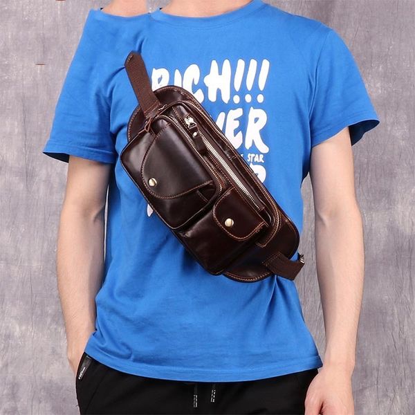 

waist bag genuine leather male men waist bum bag fanny pack heup tas heren marsupio uomo nerka meska mobile phone pocket