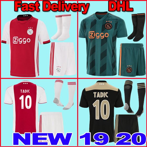 

19 20 ajax fc soccer jersey 2019 2020 neres tadic de ligt ziyech uniforms men kit football shirts, Black