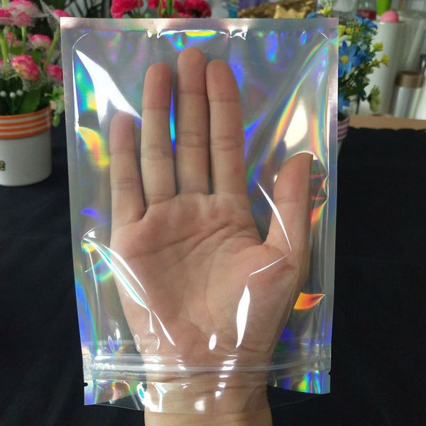 

holographic rainbow color mylar bags by space seal resealable food safe bags customize accept ing