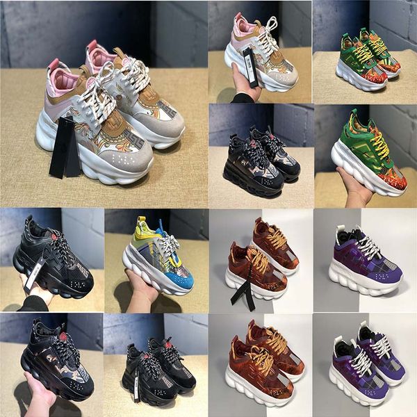 

2019 Fashion Luxury Designer Sneaker Chain Reaction Casual Ladies Shoes Mens Womens Fashion District Medusa Link-Embossed Sole Trainer