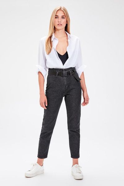 

trendyol black belt detail high bel mom jeans twoaw20je0097, Blue