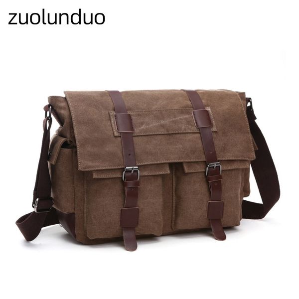 

brand design men's shoulder diagonal bag fashion solid color men's vintage canvas bag youth casual computer men