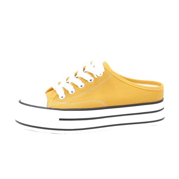 

new canvas shoes women platform 2019 half slippers wedges high heels chunky shoes yellow sneakers woman zapatillas mujer casual, Black