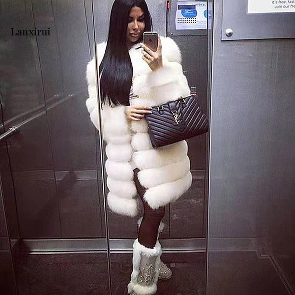 

new arrival long warm faux fur coat white leopard grain celebrity evening long coart women, Black