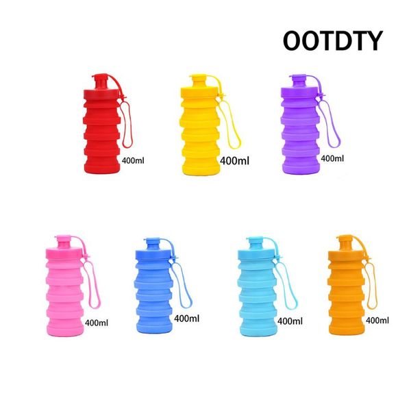 

silicone folding sports bottles with handle heat resistant cover lid anti leakage outdoor retractable portable travel supply