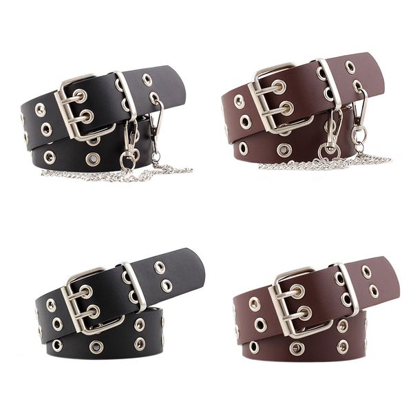 

new double eyelet grommet women belt imitation leather pin buckle belt punk wind jeans fashion individual decorative chain, Black;brown