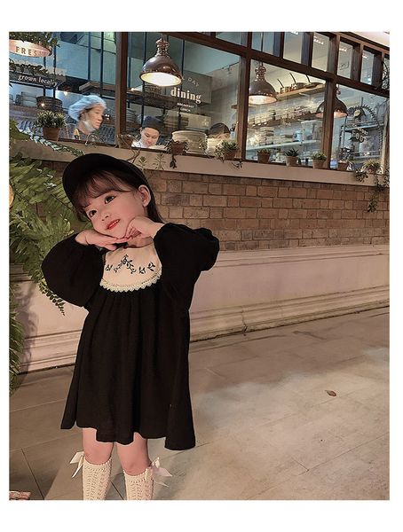 

2020 spring new baby girls court wind restoring ancient ways two color embroidery dress children lace long sleeve dress, Red;yellow