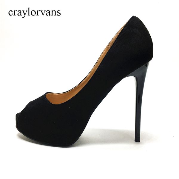 

2019 brand shoes woman high heels peep toe platform women pumps stiletto thin heel women's shoes open toe high heels size, Black