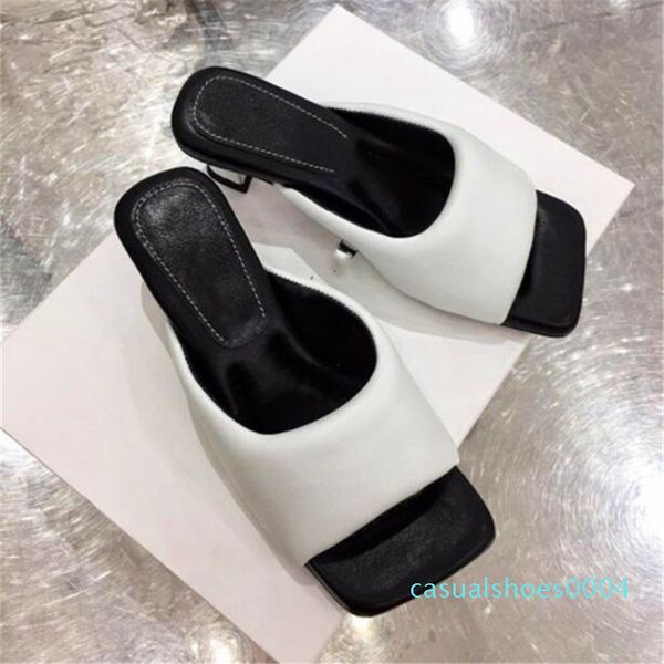 

full sheepskin toe high heel ladies slippers fine heel black white yellow high heels summer ladies party sandals c04