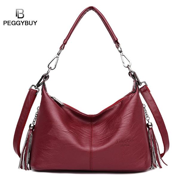 

women solid color shoulder crossbody tote bags tassels pu leather handbags ladies handbags and purses female shoulder bag