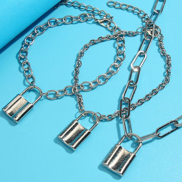 

bynouck personalized lock pendant leg bracelets for women silver color stainless steel feet chain fashion anklet foot jewelry, Red;blue